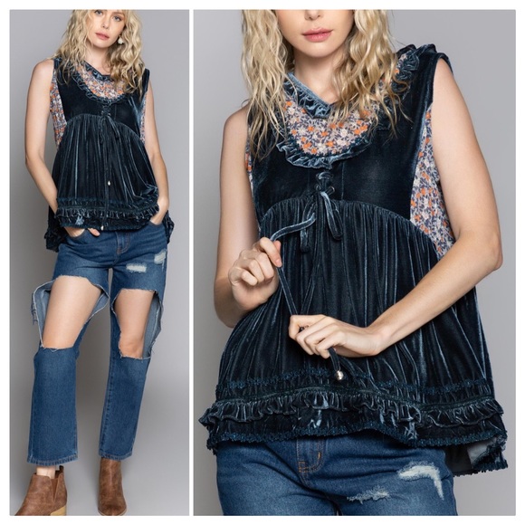 POL Tops - POL Midnight Blue Velvet Babydoll Top